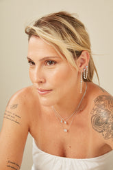 Silver Chain Earrings, White Rhodium, Natural Blue Topaz + Give Hope Gift